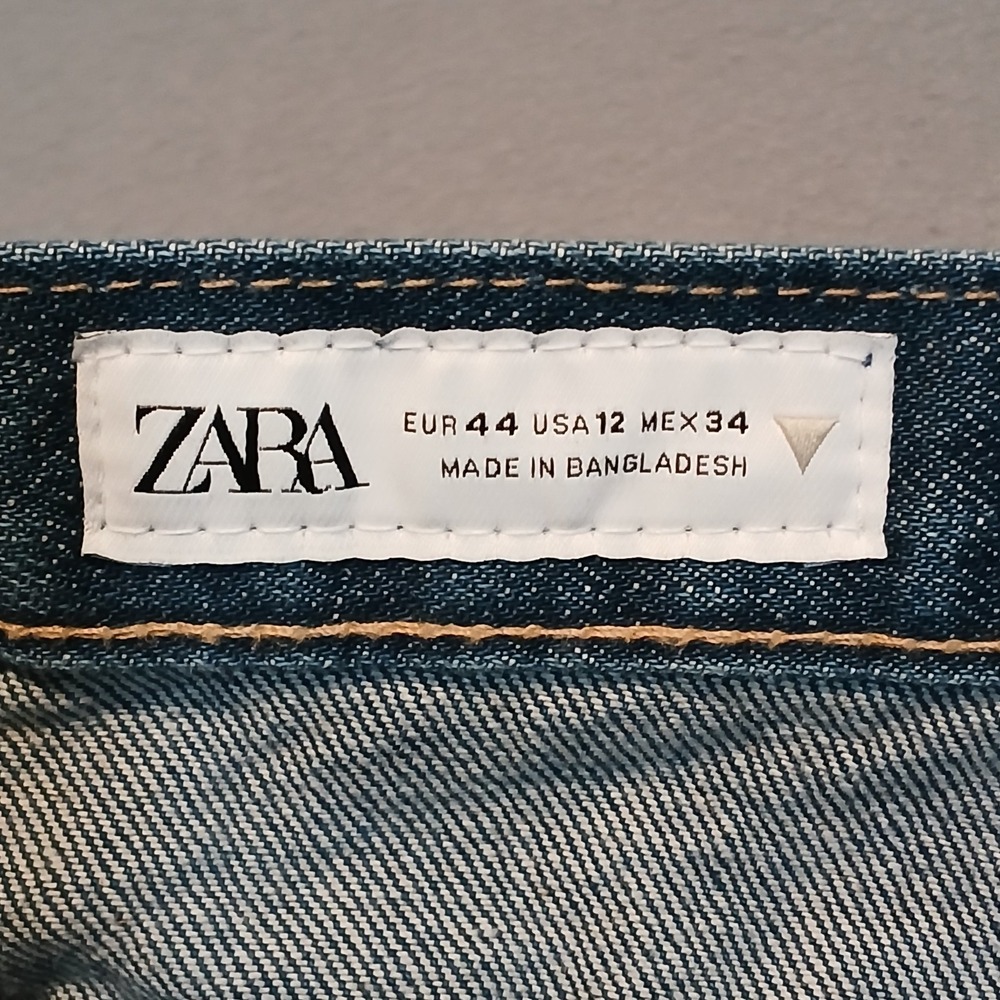 Zara Women's Wonky Crisscross High-Rise Wide-Leg Denim Jeans Blue Size 12 - Picture 10 of 13
